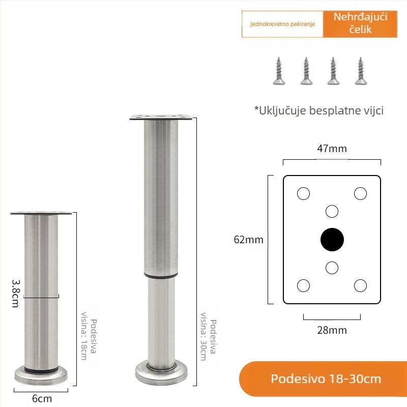Podesive noge za namještaj – Qiaoju qiaojian hardware, model QJDL-BXGGJ-7, materijal: nehrđajući čelik / hladno valjani čelik, pogodna za ormariće i sofe, stil: moderni minimalistički
