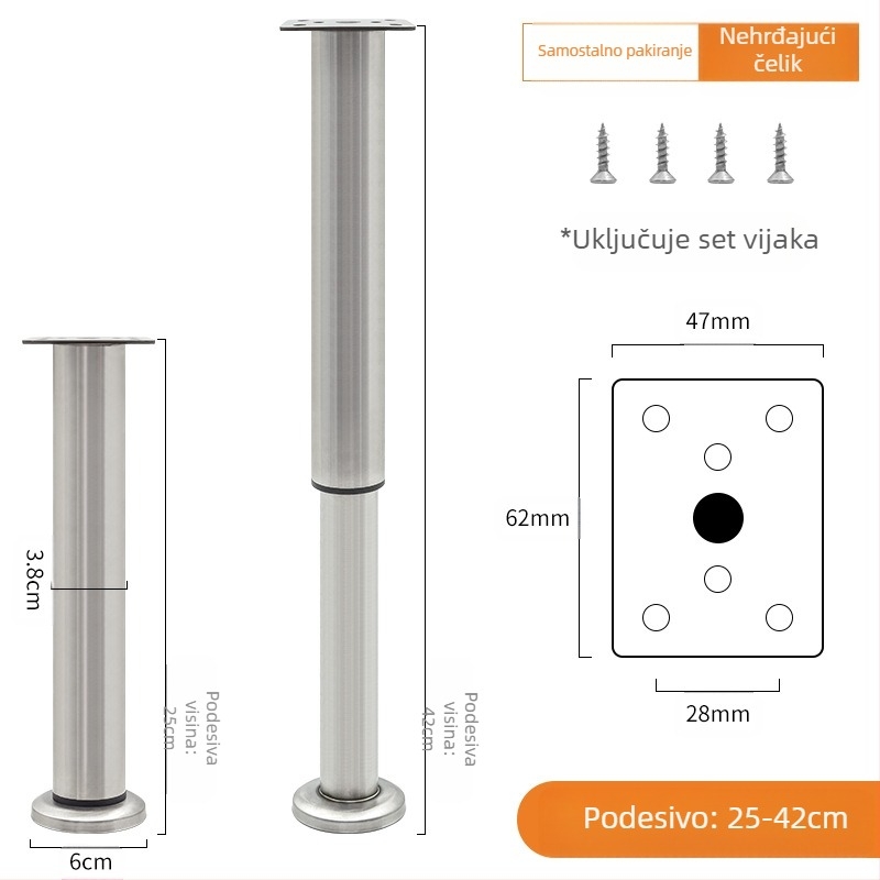 Podesive noge za namještaj – Qiaoju qiaojian hardware, model QJDL-BXGGJ-7, materijal: nehrđajući čelik / hladno valjani čelik, pogodna za ormariće i sofe, stil: moderni minimalistički