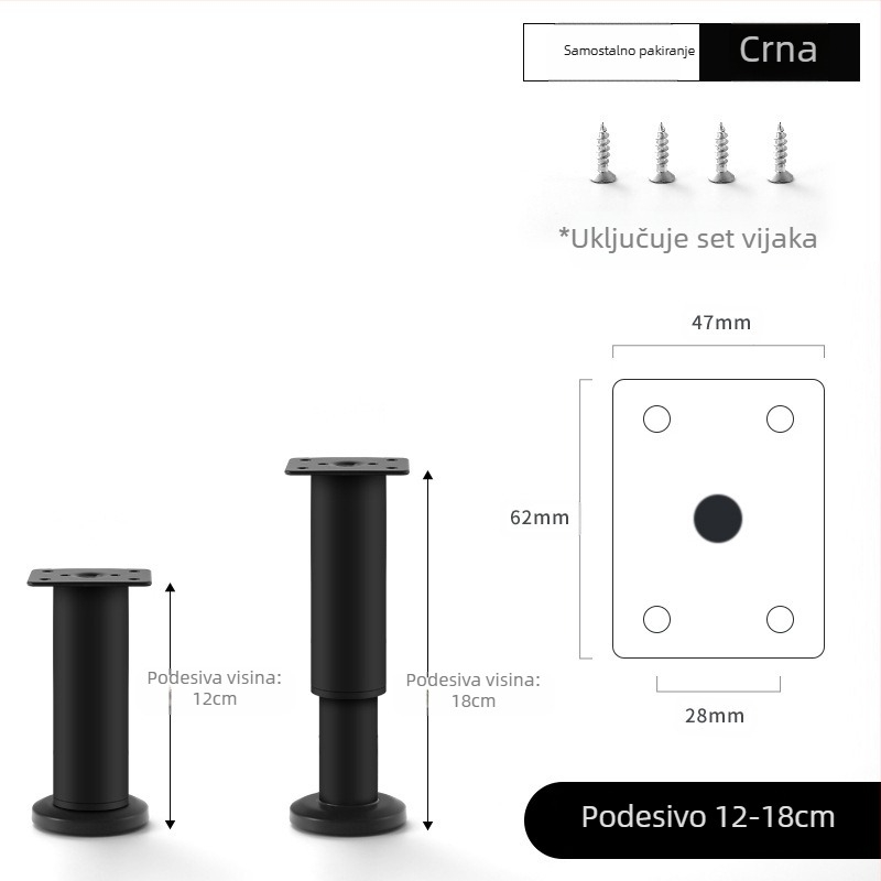 Podesive noge za namještaj – Qiaoju qiaojian hardware, model QJDL-BXGGJ-7, materijal: nehrđajući čelik / hladno valjani čelik, pogodna za ormariće i sofe, stil: moderni minimalistički
