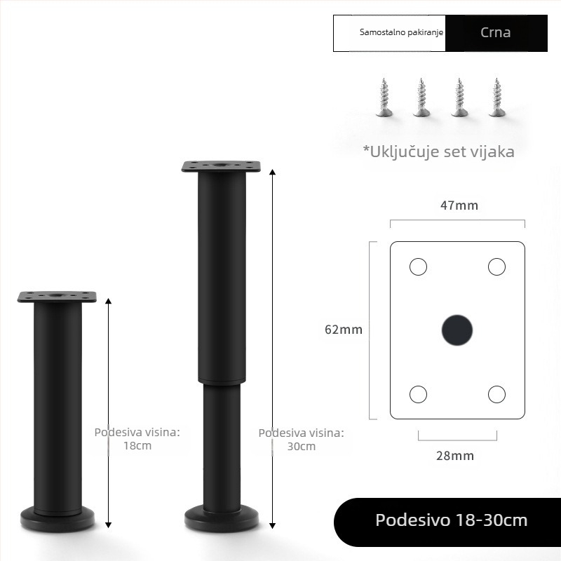 Podesive noge za namještaj – Qiaoju qiaojian hardware, model QJDL-BXGGJ-7, materijal: nehrđajući čelik / hladno valjani čelik, pogodna za ormariće i sofe, stil: moderni minimalistički