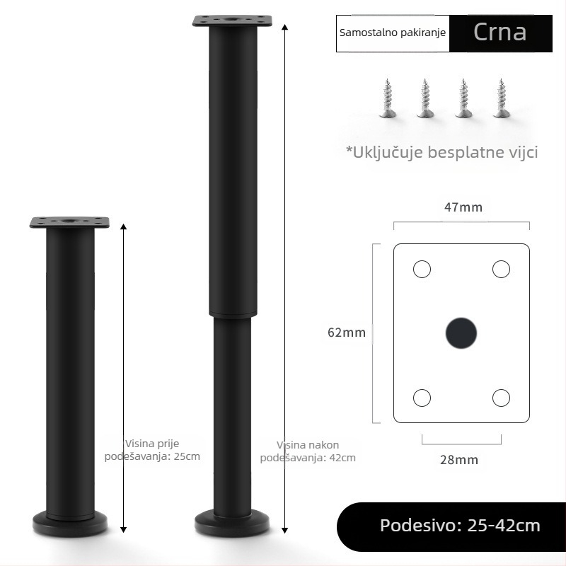 Podesive noge za namještaj – Qiaoju qiaojian hardware, model QJDL-BXGGJ-7, materijal: nehrđajući čelik / hladno valjani čelik, pogodna za ormariće i sofe, stil: moderni minimalistički