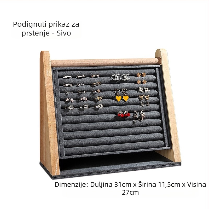 Stalak za ogrlice od masivnog drveta, kosi trapezni oblik, vertikalni trostruki stalak za nakit