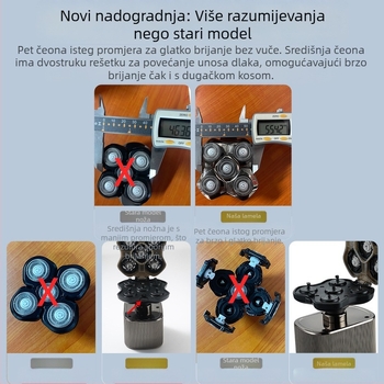 Električni brijač za muškarce s plutajućom glavom, ugrađena baterija 500–800 mAh, više od 60 minuta rada, bezčetkasti motor, punjenje i napajanje preko mreže