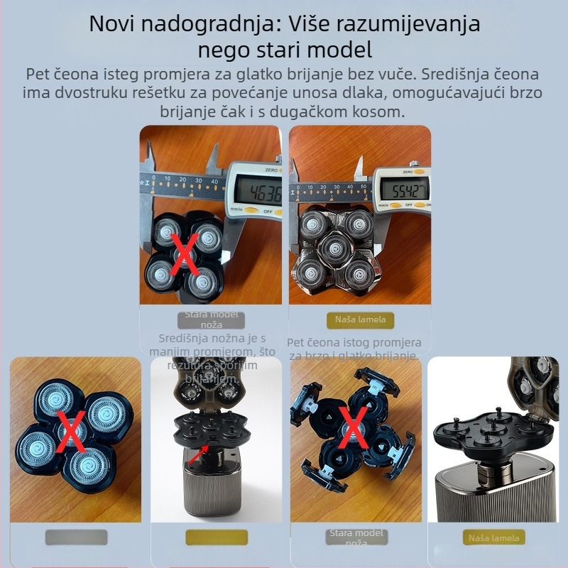 Električni brijač za muškarce s plutajućom glavom, ugrađena baterija 500–800 mAh, više od 60 minuta rada, bezčetkasti motor, punjenje i napajanje preko mreže