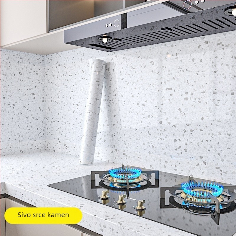 Samoljepljiva PET zidna naljepnica, imitacija mramora, otporna na masnoće i visoke temperature, kuhinjski zidni dekor