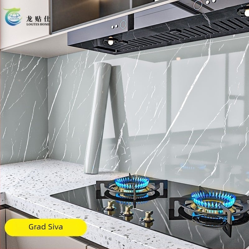 Samoljepljiva PET zidna naljepnica, imitacija mramora, otporna na masnoće i visoke temperature, kuhinjski zidni dekor