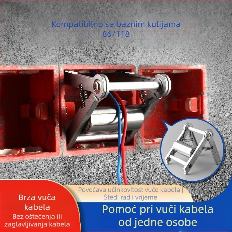 Alat za uvlačenje kablova u električnim instalacijama — jednovučna vučna kladka i dodatak utičnice kutije za kablove