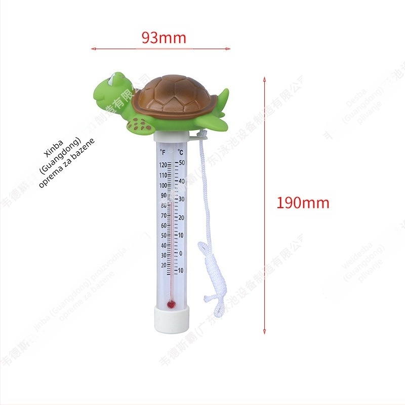 Napuhavajući bazenski termometar s karikaturom kornjače za kućnu upotrebu, plastično tijelo, model YC-WDJ06, Clearspring/Cassin, Guangdong porijeklo, mjerenje temperature