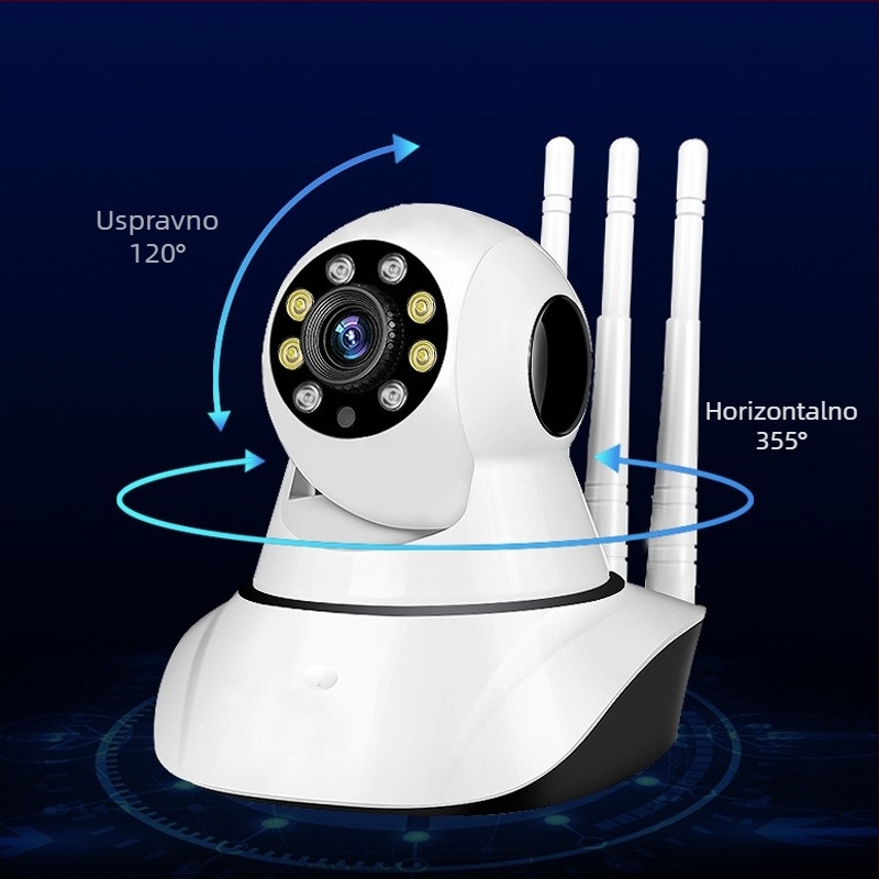 Pan-Tilt nadzorna kamera s Wi-Fi, 1080P noćni vid, daljinsko upravljanje, lokalno/oblacijsko pohranjivanje