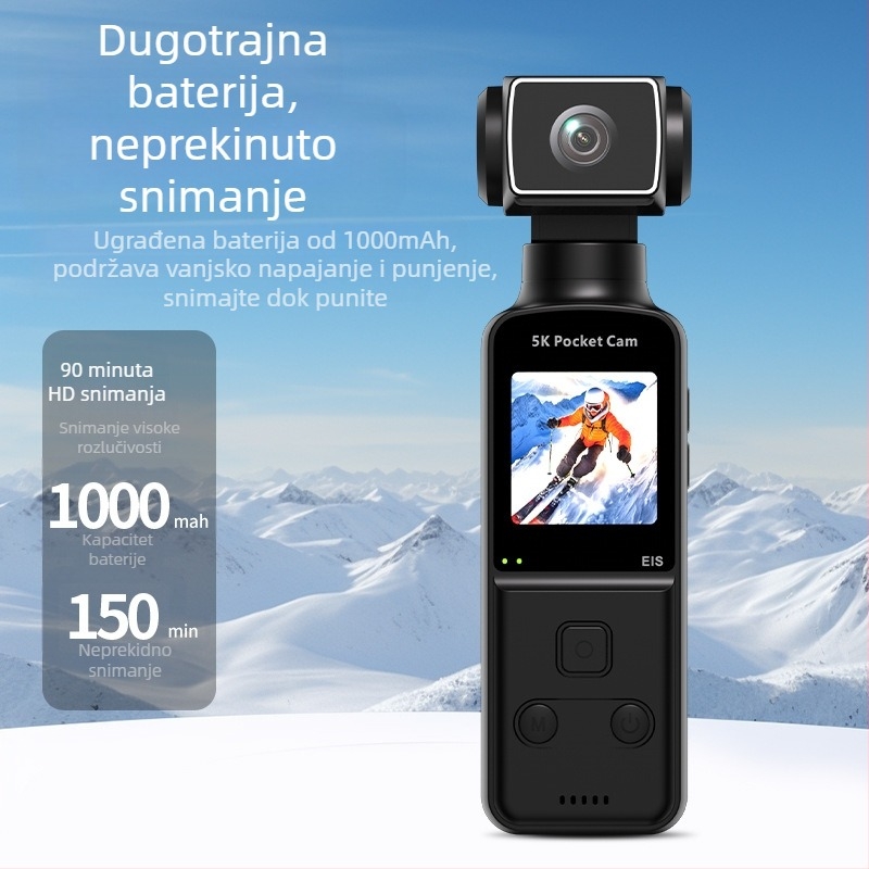 K1-5K džepna akcijska kamera sa stabilizacijom, 5K snimanje, LCD zaslon, podrška TF kartici, 900mAh baterija