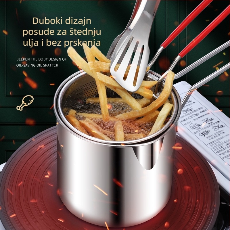 Fritera od nehrđajućeg čelika – All-in-One kućni lonac, bez premaza, s jednim dnom, čelični poklopac, kompatibilan sa općim štednjakom