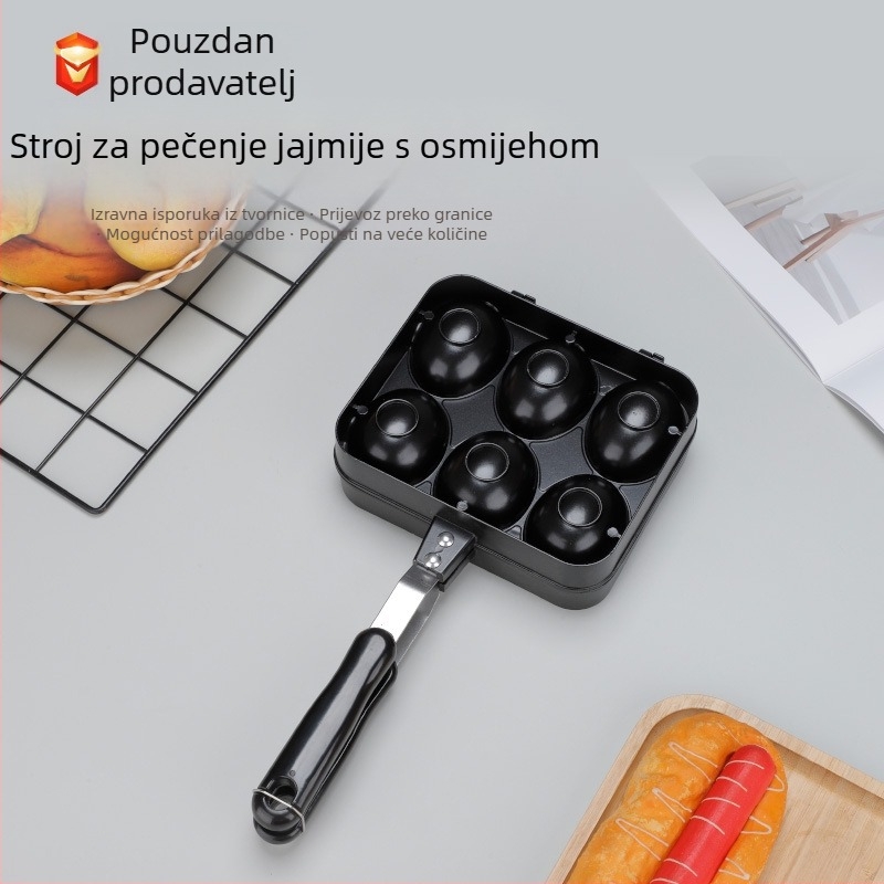 Tiganj za vafle sa smiješnim licem – nelepiv, od aluminijske legure, kompatibilan s plinskim štednjakom, otisnuto logo