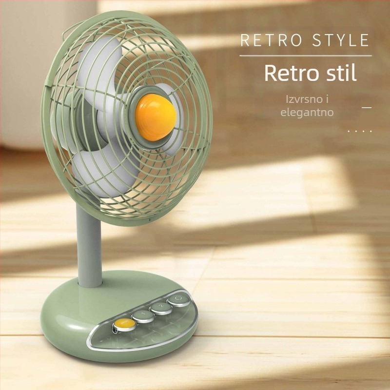 Jane Mi Blue vintage stolni ventilator za ured s 3 lopatice, ugrađena baterija, USB napajanje, brushless motor, metalna mrežica, mehanički gumbi