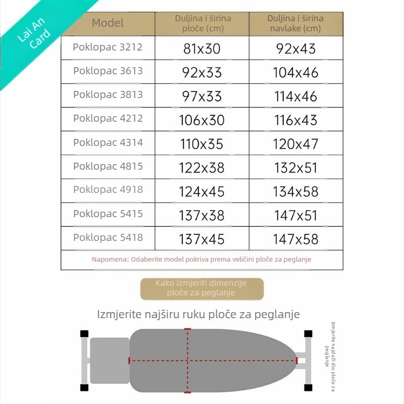 Navlaka za dasku za peglanje – periva, otporna na visoke temperature, pamuk, za kućnu uporabu