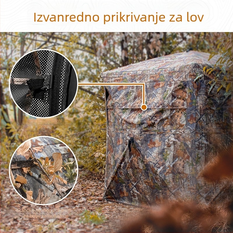 270° panoramska tenda za promatranje ptica, kamuflaža, četiri sezone, vodootporna 2000–3000 mm, štapovi od stakloplastike, jednostrana
