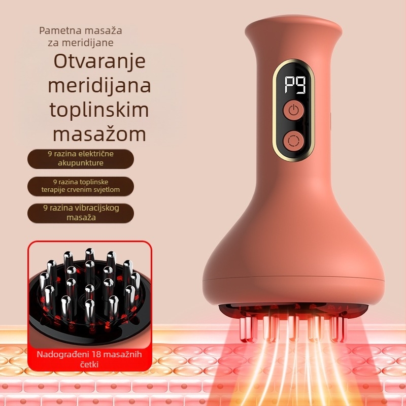 Električno uređaj za masažu s ogrebotinama i cuppingom za cijelo tijelo, meridijanska četka, toplinska terapija, bežično punjenje, prilagodljivo — Marka YIPTAU Industry Head