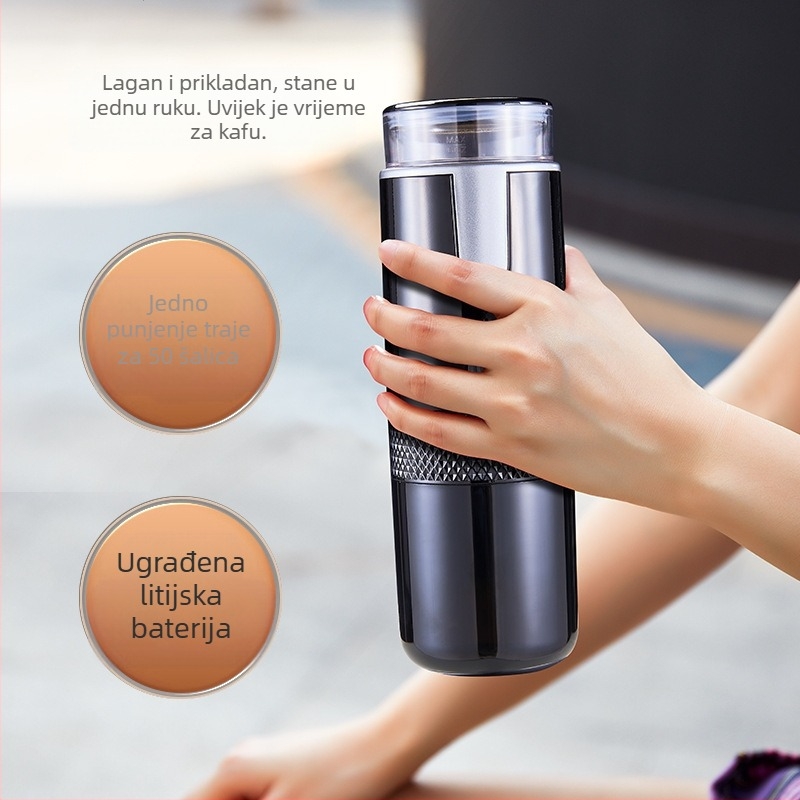 Mini kapsulni aparat za kavu, za vanjsku upotrebu, bežični, kapacitet 160 ml, dvostruka upotreba: kapsule ili mljevena kava