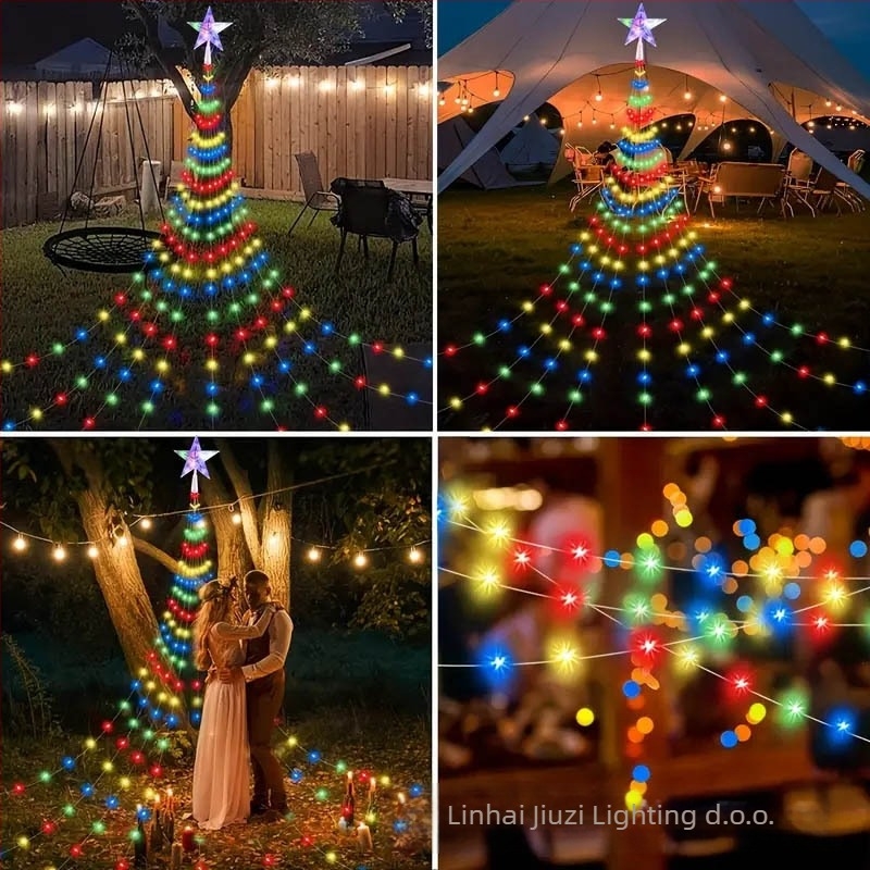 Vodopadna rasvjeta u obliku petokrake zvijezde za vanjsku božićnu dekoraciju dvorišta, plastično kućište, IP55, ulazno napajanje ≤36V