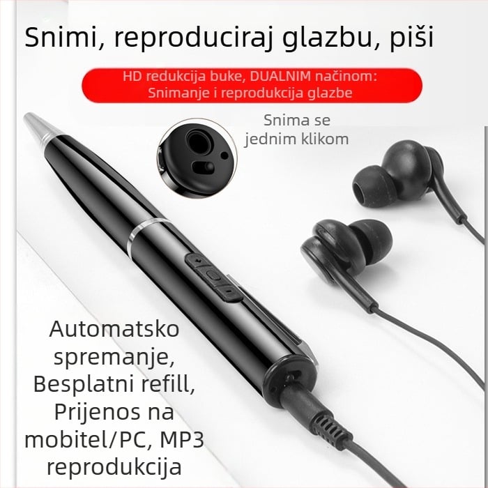 Diktafonski glasovni snimač u obliku olovke, snimanje jednim klikom, 5 sati snimanja, USB 2.0 prijenos, podrška TF karti