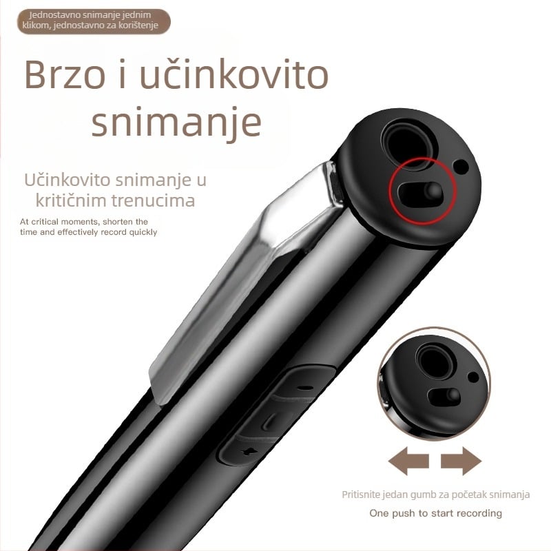Diktafonski glasovni snimač u obliku olovke, snimanje jednim klikom, 5 sati snimanja, USB 2.0 prijenos, podrška TF karti