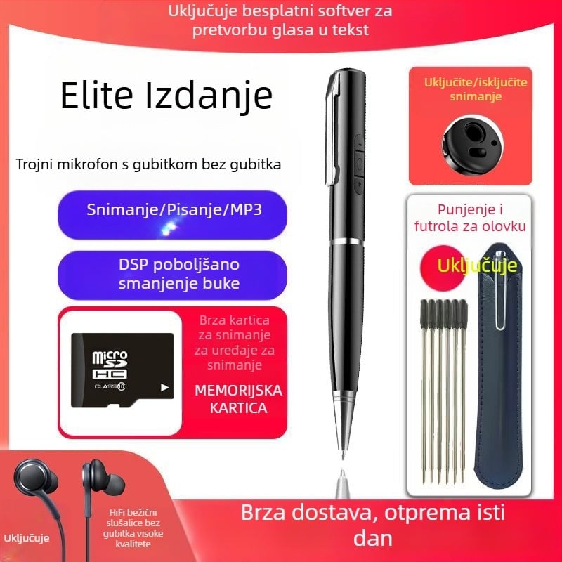 Diktafonski glasovni snimač u obliku olovke, snimanje jednim klikom, 5 sati snimanja, USB 2.0 prijenos, podrška TF karti