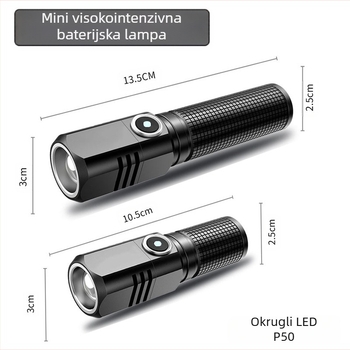 Ručna LED baterijska svjetiljka 18W, domet 200 m, kućište od aluminijske legure, kompatibilna s baterijama 16340/18350/18650