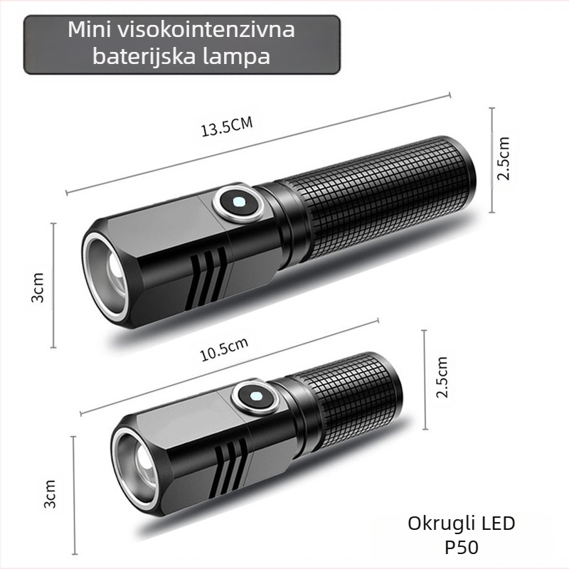 Ručna LED baterijska svjetiljka 18W, domet 200 m, kućište od aluminijske legure, kompatibilna s baterijama 16340/18350/18650