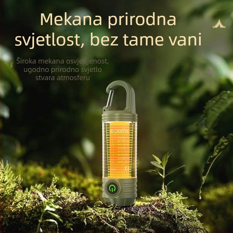 Kamperska lampa s USB punjenjem i kukom za ključeve, YINGJU LY19, 3.7V, ABS kućište