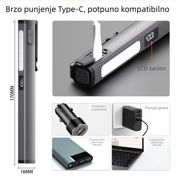 LED mini svjetiljka s tri LED diodama, magnetsko pričvršćivanje, USB punjenje, 3W, 400mAh, višenamjensko radno svjetlo