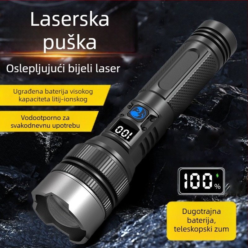 LED baterijska svjetiljka s ručnim pogonom i optičkim zumom, 10W, 1800mAh, domet 500 m