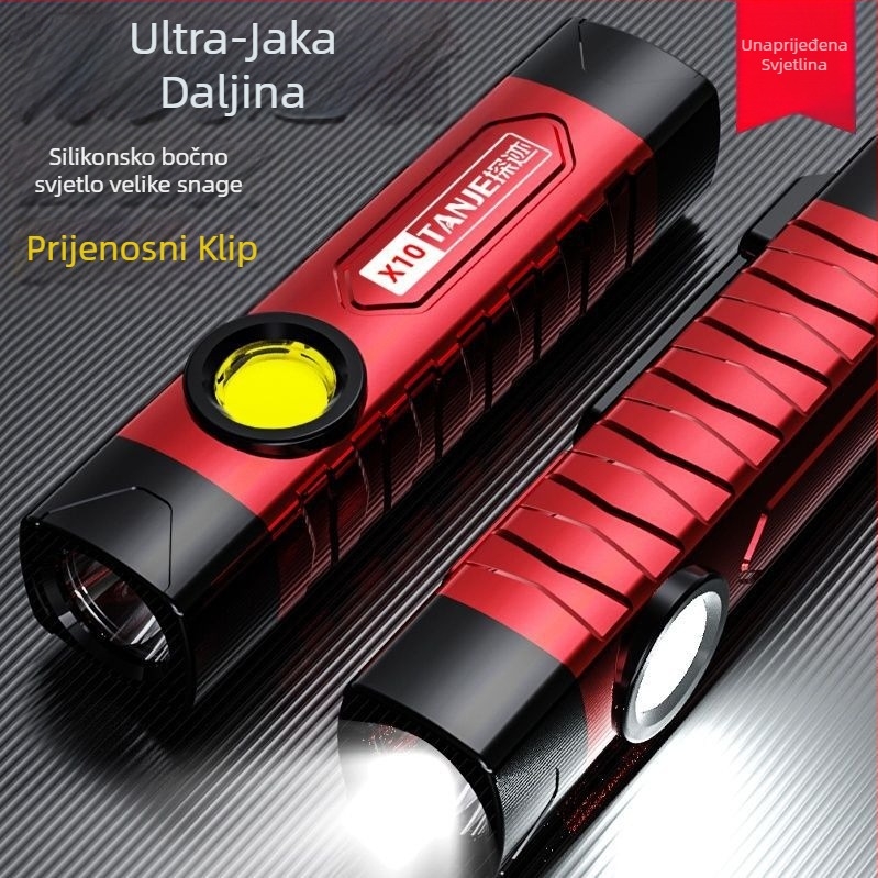 USB punjiva LED svjetiljka s žaruljom + COB, 10W, 2400mAh, domet 100-200 m, kompaktna, prijenosna, višefunkcionalna