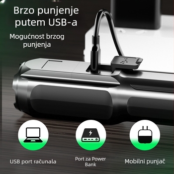 Zoomabilna taktička LED svjetiljka, punjiva, baterija 1800mAh, domet 100–200 m, 360° rotacija, uključeno punjač