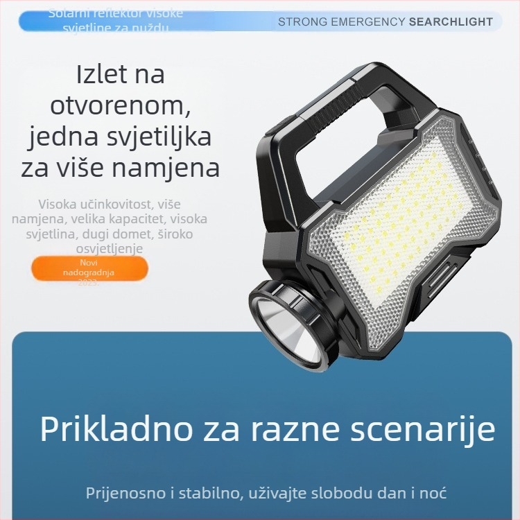 Solarna svjetiljka za hitne potrage s dvostrukim LED izvorima, prijenosna kamping svjetiljka s ručnim pogonom, ultra-tanka vanjska rasvjeta (>500 m domet, 1200 mAh baterija)