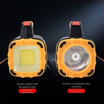 Ručni solarni LED svjetiljka s bočnim svjetlom, USB punjenje, ABS kućište – 1200mAh, 10W, domet 100–200 m