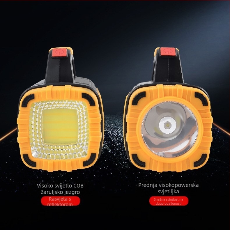 Ručni solarni LED svjetiljka s bočnim svjetlom, USB punjenje, ABS kućište – 1200mAh, 10W, domet 100–200 m