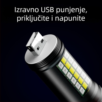 Ručna LED svjetiljka P60 od aluminijske legure, teleskopski dizajn, USB punjenje, bočno svjetlo, do 500 lm, model Ym-9102
