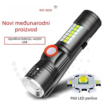 Ručna LED svjetiljka P60 od aluminijske legure, teleskopski dizajn, USB punjenje, bočno svjetlo, do 500 lm, model Ym-9102