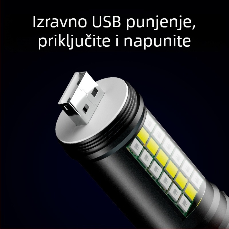 Ručna LED svjetiljka P60 od aluminijske legure, teleskopski dizajn, USB punjenje, bočno svjetlo, do 500 lm, model Ym-9102