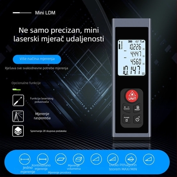 Mini laserski merač udaljenosti i digitalno ravnalo, punjiv, infracrveno mjerenje, visoka preciznost.