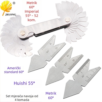 Journalists 4-dijelni set mjerne opreme za navoje i središnji mjerač, 55°–60°, metrički i inčni integrirani