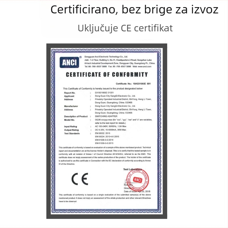 Hong Kong qi DC napajanje, ulaz 100-240 V, izlaz prilagodljiv, CE/GS/TUV certifikacija, OEM dostupno