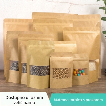 Kraft papir vrećica sa prozorom, stojeća, samouzatvarajuća, za pakiranje hrane i poklone