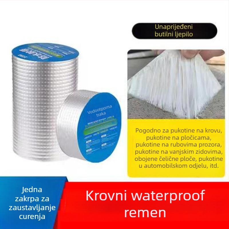Butyl vodootporna traka – samoljepljivi brtvilo za krovište, metalne ploče i cijevi, debljina 1 mm, raspon temperature -10 do 60°C, viskoznost visoka