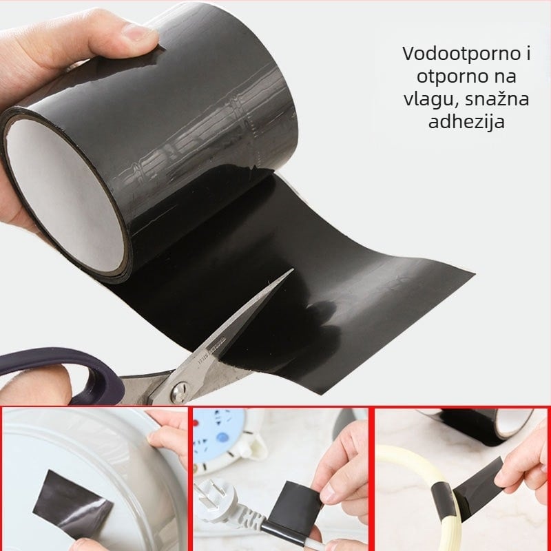 Traka za popravak cijevi – samoljepljiva, PVC + hot-melt ljepilo; debljina 5; raspon temperatura -30°C do 100°C; za zatvaranje i zaptivanje curenja vode