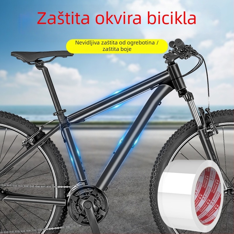 Zaštitna folija za okvir bicikla – prozirna, otporna na ogrebotine i vodootporna, s akrilnim ljepilom i nano sustavom ljepila, debljina 0,5 mm