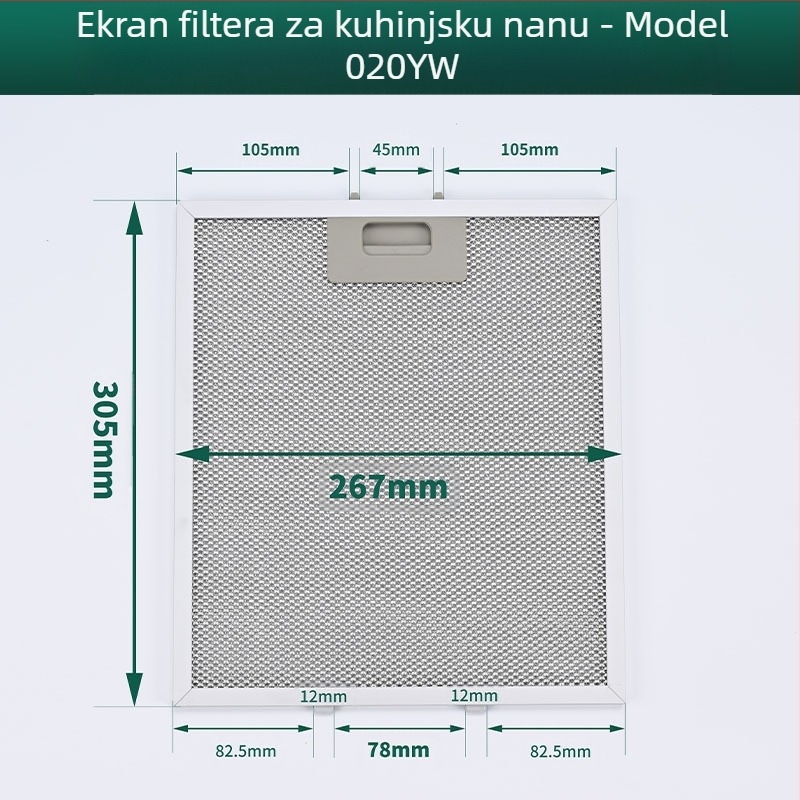 Filtr za napa – izvučni, od nehrđajućeg čelika, sklopivi i perivi filter s aluminijskom mrežom, model MH-020YW, montaža na površinu