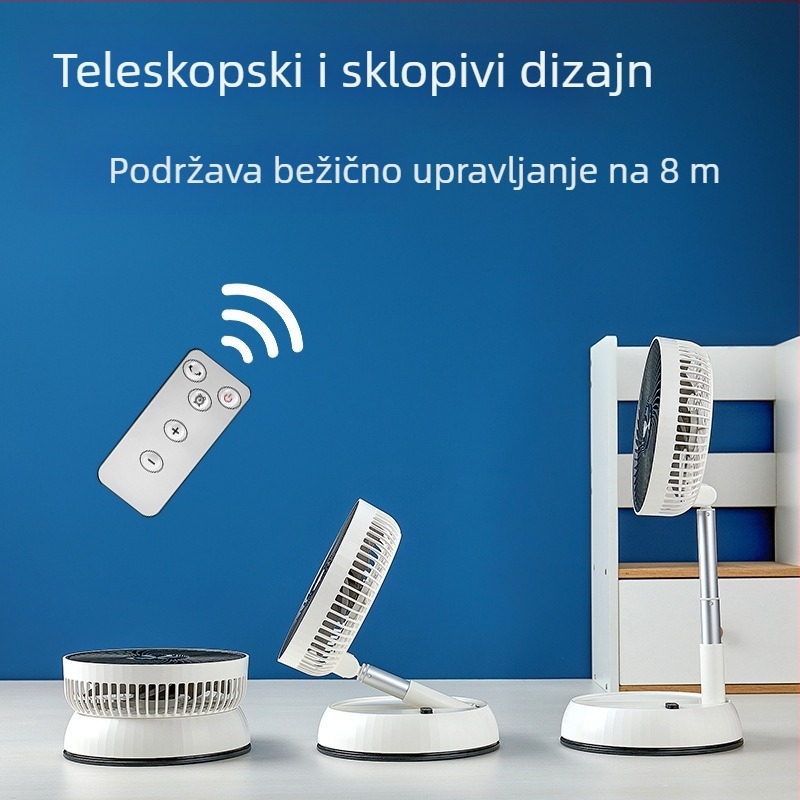 2-in-1 stolni i podni ventilator s oscilacijom i daljinskim upravljačem, motor bez četkica, ugrađena baterija 4000–6000 mAh, buka ispod 36 dB