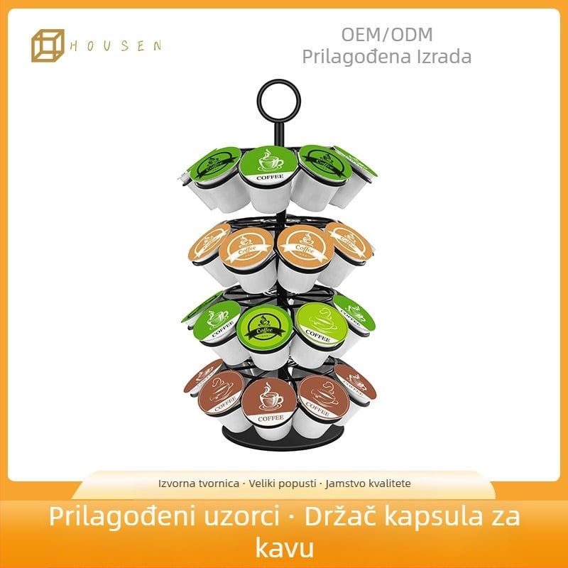 Četveroslojni okretni stalak za kapsule kave, kompatibilan s K-Cup/Dolce Gusto, kapacitet 36 kapsula, završna praškasta površina