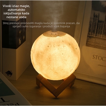 Zvlhivač u obliku mjeseca s aromaterapijom i noćnim svjetlom — model WY2541, spremnik 0.5–1 L, buka <36 dB, snaga 5W, napajanje USB/suha baterija