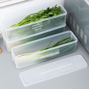 Kutija za pohranu u hladnjaku za korijander i zelenu luk — nordijski stil, srebrni metal, neobičan oblik